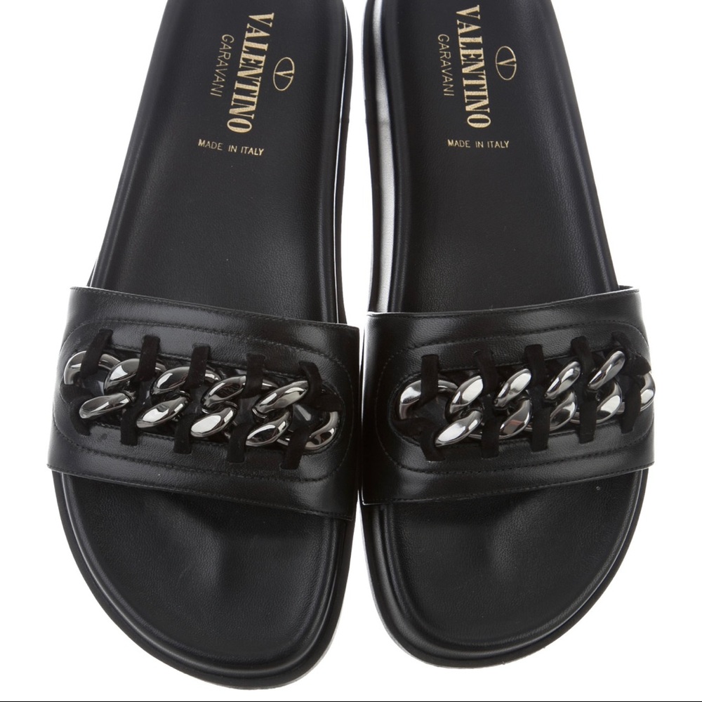 Valentino Chain-Link Slides Sandals